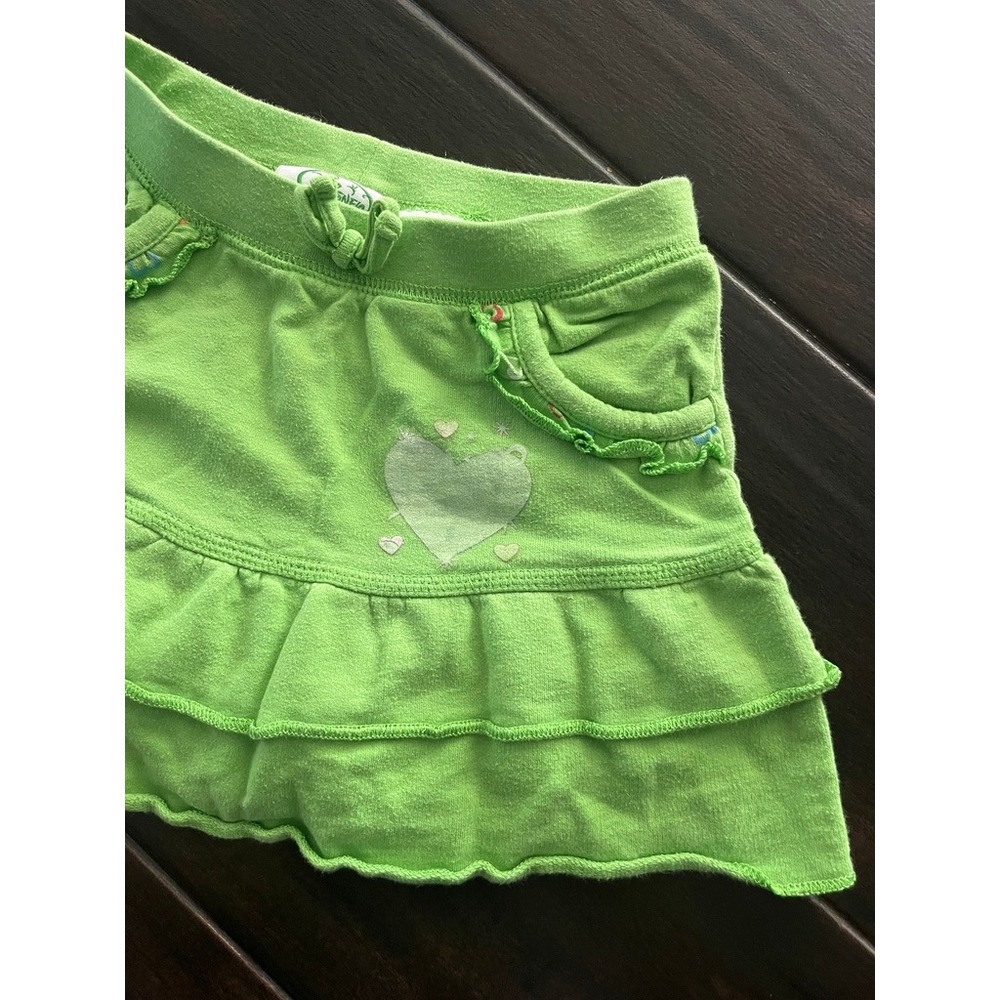 Disney Fairies Vintage Y2K Lime Green Tiered Ruffle Skort Girls 4T Heart Graphic